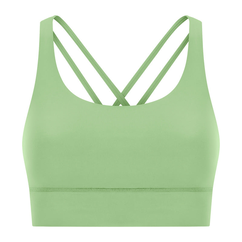New arrival cross back yoga bra double-sided brushed nude high-strength bubble wrap push-up sports intimatesdw002
