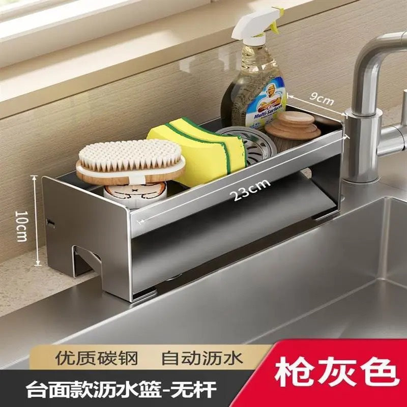 Kitchen drain rack, sink, dish soap, sponge, cloth, storage rack, drain artifact, steel wire ball, sink storage rack