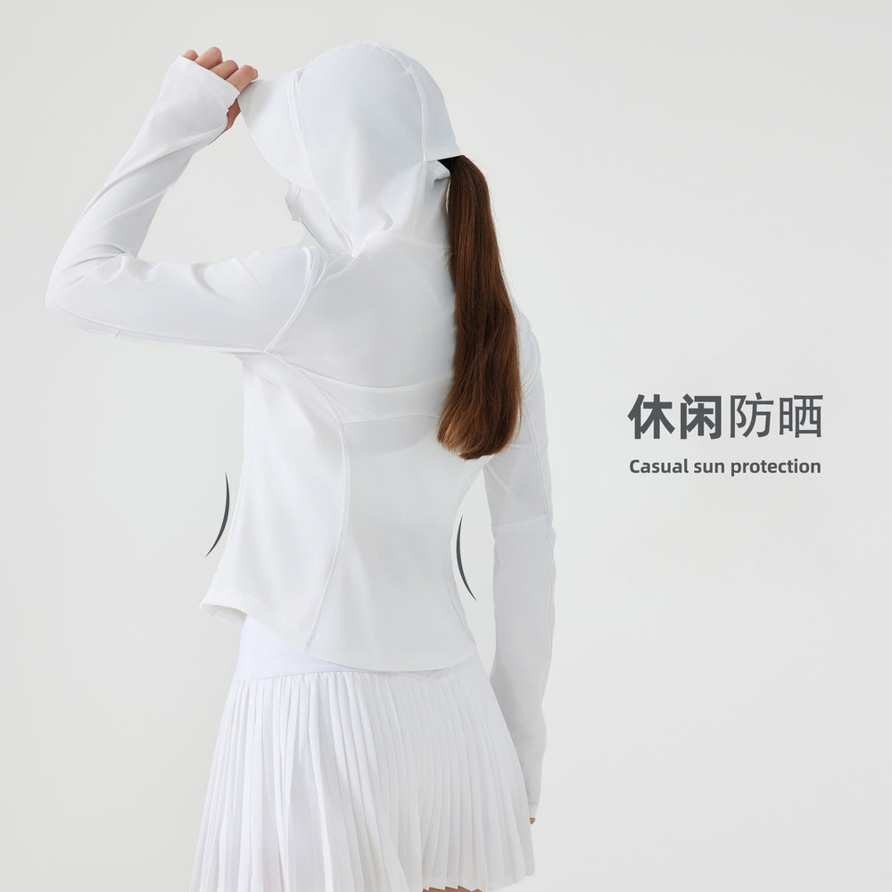 Summernew arrival hooded face-covering sun protection clothing for women with two-way zipper breathable outdoor uv protection skin clothing d25019