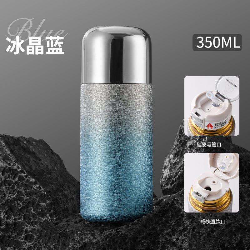 Titanium-coated capsule pocket thermos - one cup, three ways to drink: tea, water separation, mini portable outdoor sports straw cup