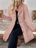 European and american retro style women's jacket - notch lapel, suede & lambswool patchwork, single-breasted, cinched waist, mid-length women's coat