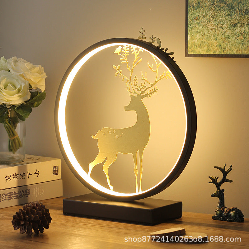 Stylish creative table lamp bedroom bedside lamp living room decoration deer round led eye protection energy saving home lighting fixtures