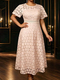 african plus size round neck lace puff sleeve dress high waist silma swing banquet evening dress dress