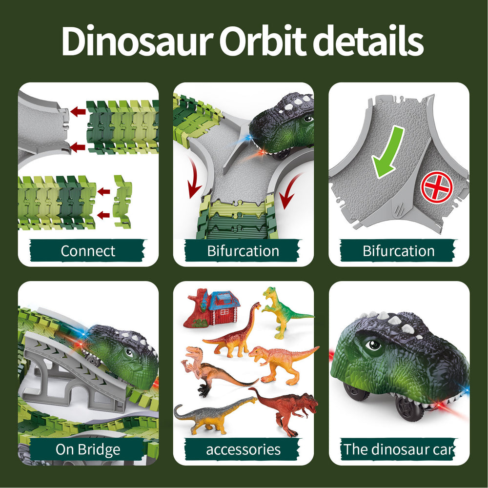 children's dinosaur track car toy diy assembly electric roller coaster tunnel versatile educational building blocks wholesale