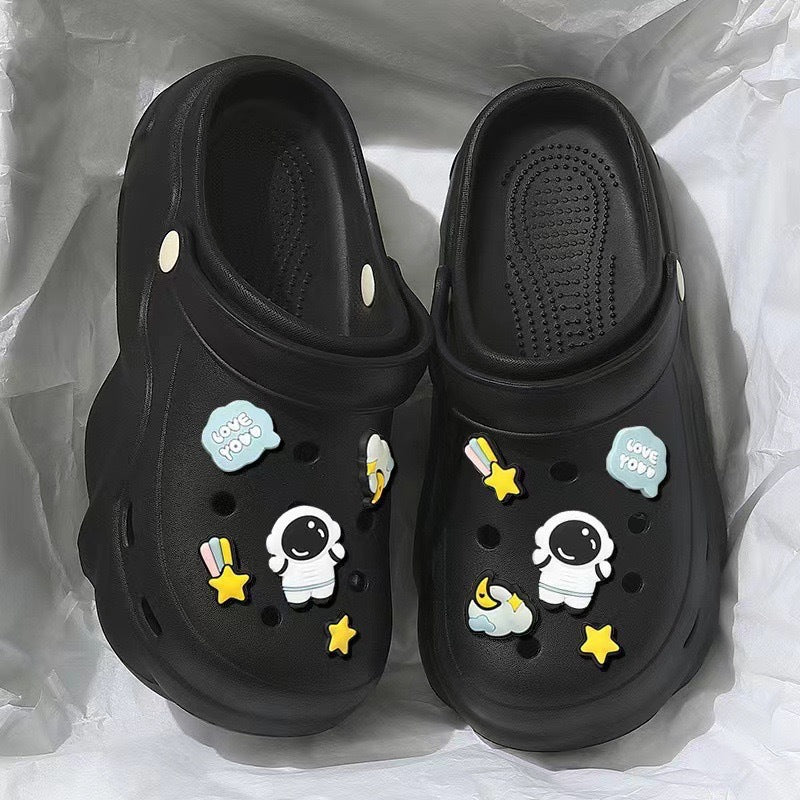 Thick soleeva crocs women's summer outwear 2025new arrivalheight increasing outdoor beach seaside ins toe cap slippers