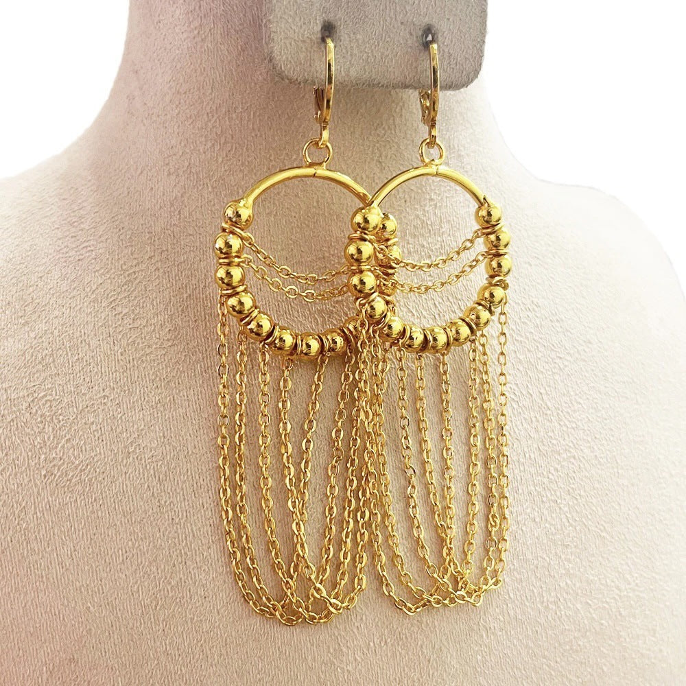 hot-selling golden high-end exquisite exaggerated round tassel earrings hoop ball earrings