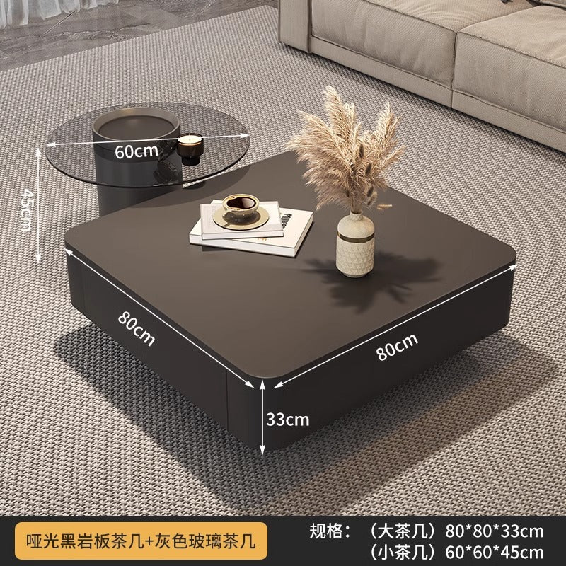 For home tea table living room glass black light luxury slate modern casual combination coffee table small apartment square sense for home