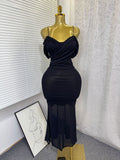 Export cross-border elegancepure color one shoulder suspender silmdress female summer pure lust style high waistelegant hip skirt