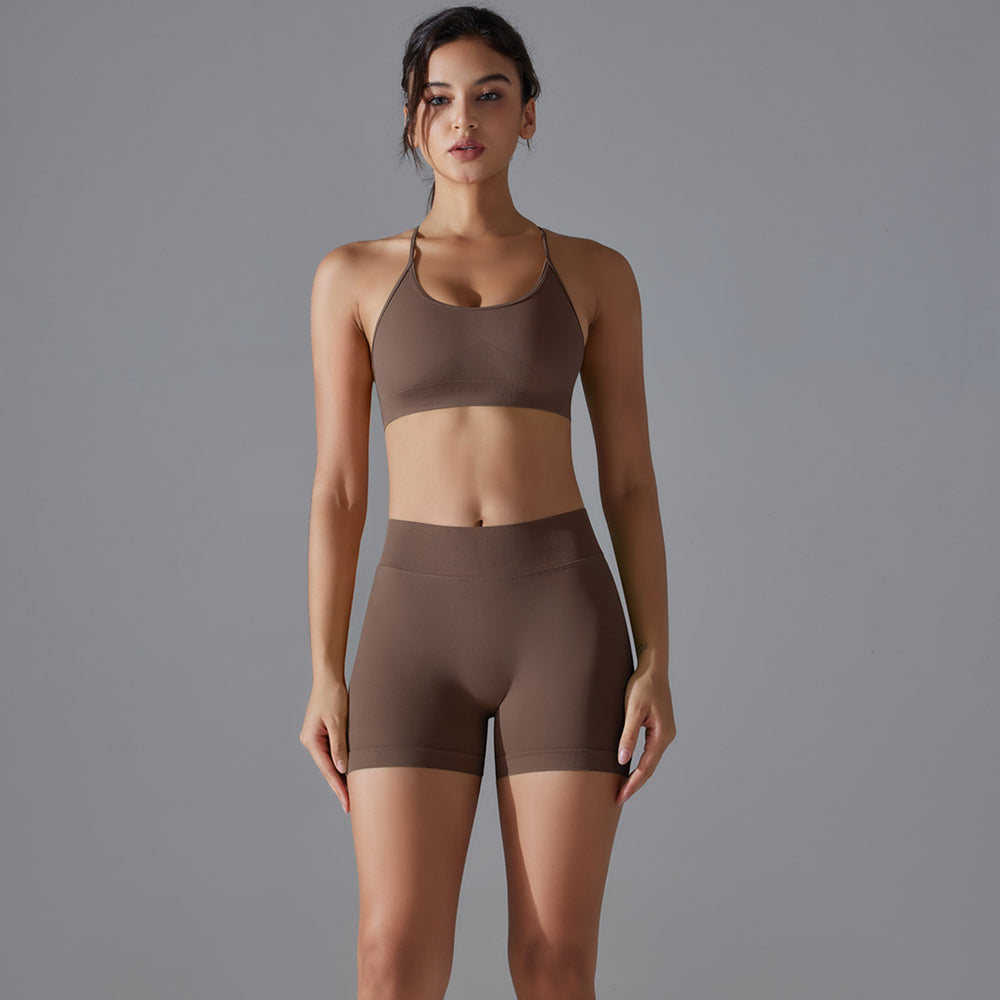 European and american seamless criss-cross back yoga outfit - breathable, quick-drying, compression crop top activewear set for running and fitness