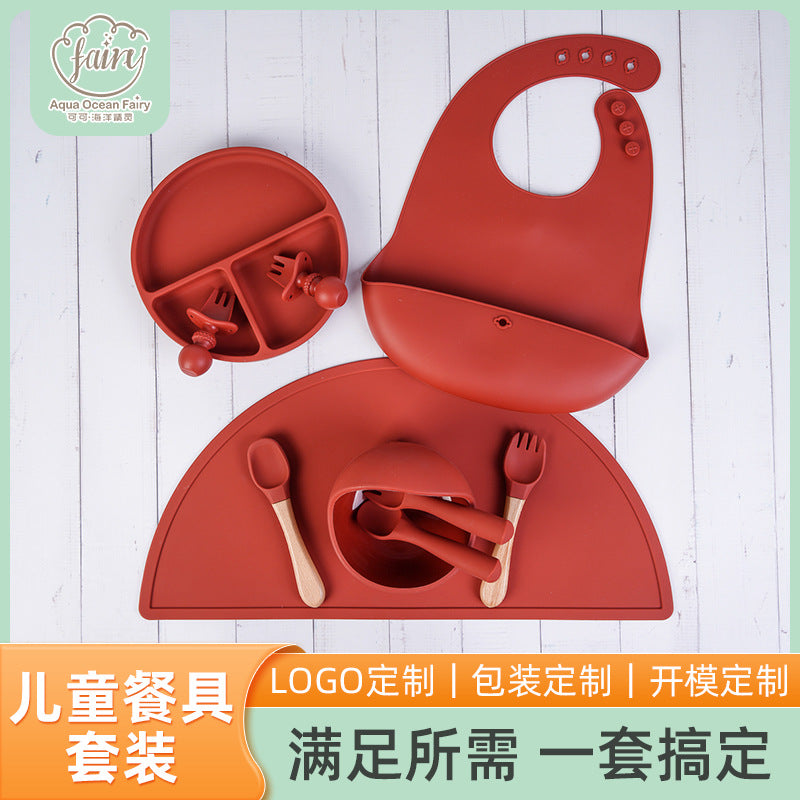 Feeding tableware Baby food grade saliva pocket Silicone suction cup Meal bowl set Feeding complementary food Training tableware set