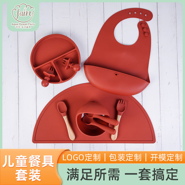 Feeding tableware Baby food grade saliva pocket Silicone suction cup Meal bowl set Feeding complementary food Training tableware set