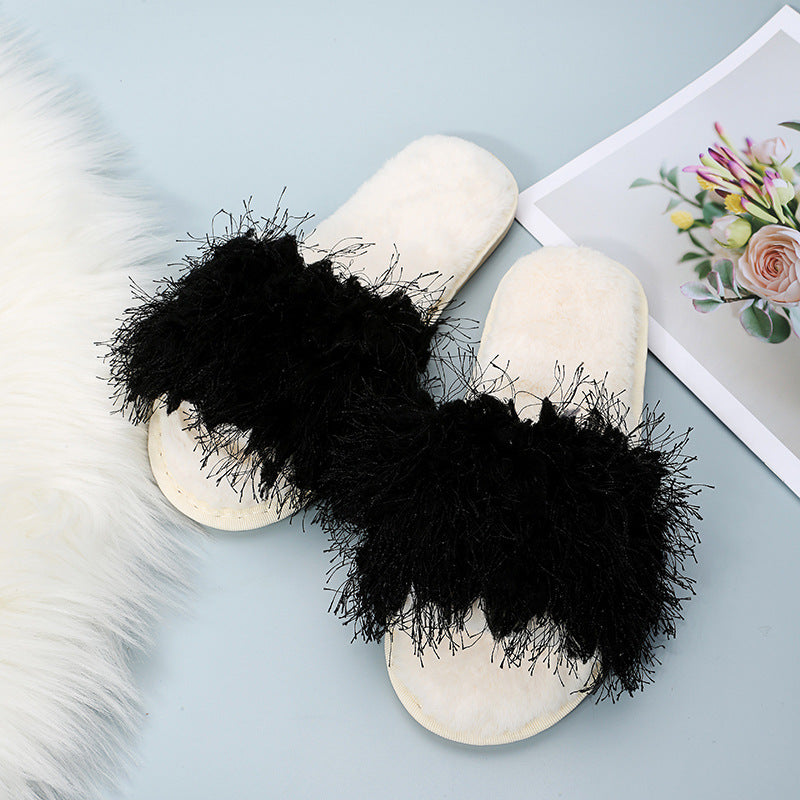 New one-strap plush slippers - amazon cross-border cotton slippers - candy colors - autumn/winter korean style casual fuzzy slippers for women