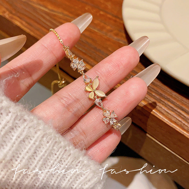 Super fairy micro-embedded zircon bows bracelet for women classy sense of accessible luxury crystal bracelet best selling exquisite pull-out hand jewelry
