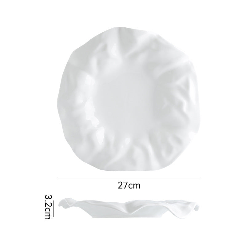Minimalist pure white ceramic dinnerware set for home, restaurant, and hotel use - porcelain plates, creative plating, and dessert bowls