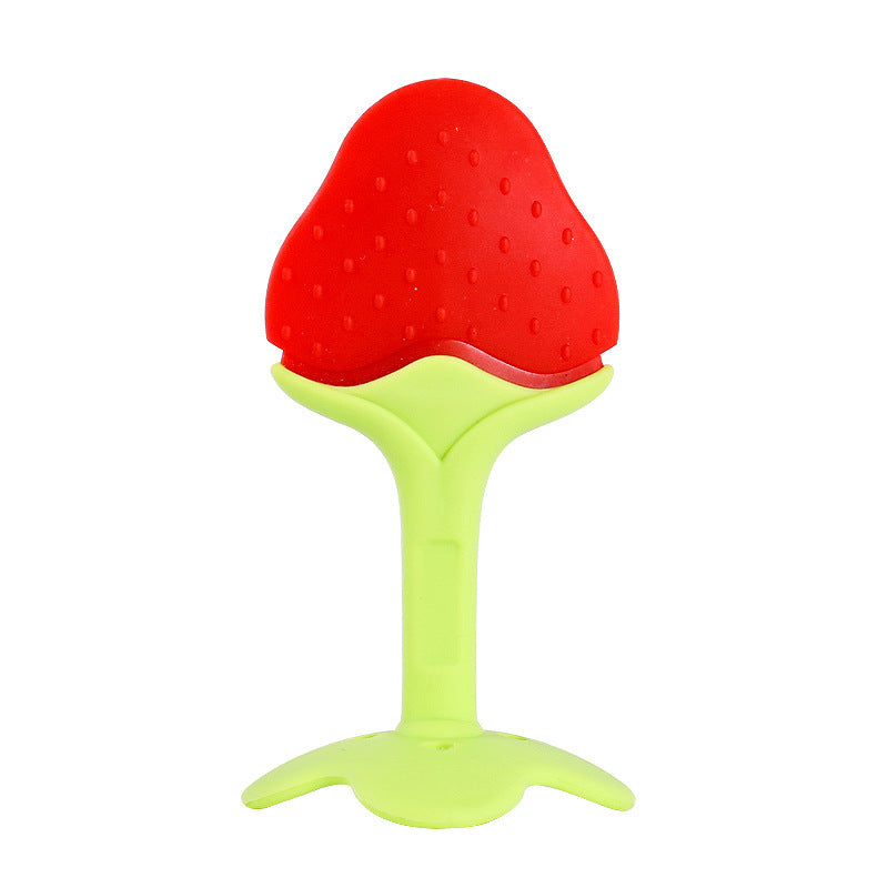 Baby fruit toothpaste baby molar stick food grade silicone biting glue manufacturer two-color three-dimensional strawberry biting music