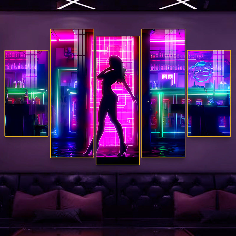 Bar clear bar wall decoration painting KTV box private room atmosphere decoration mural neon lights beautiful woman back painting