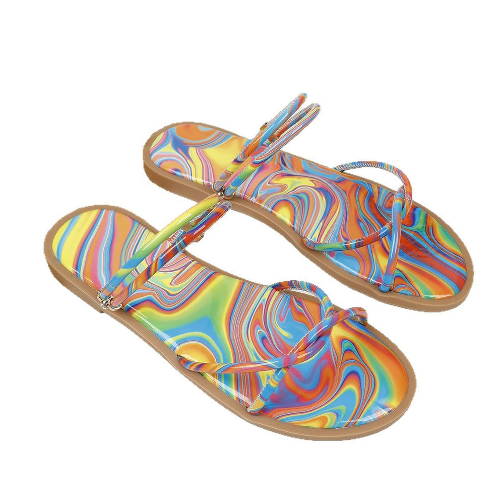 Women's slippers 2025 cross-border new arrivals: european and american style fashionable sandals, colorful open-toe flat slides for outdoor wear