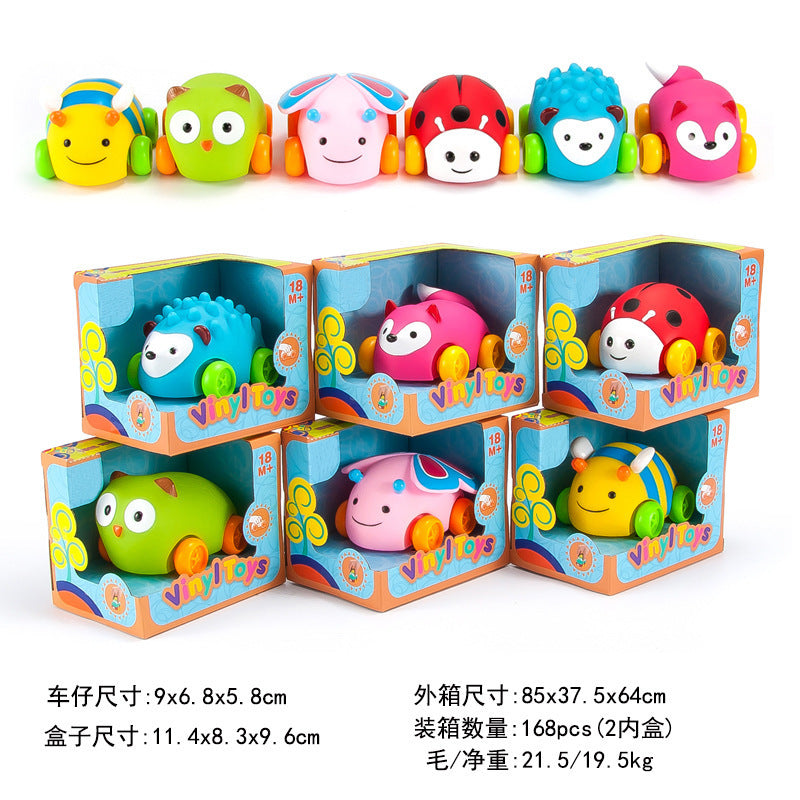 Cross-border export  cartoon toys soft glue animals children inertia car baby q cute car toy car
