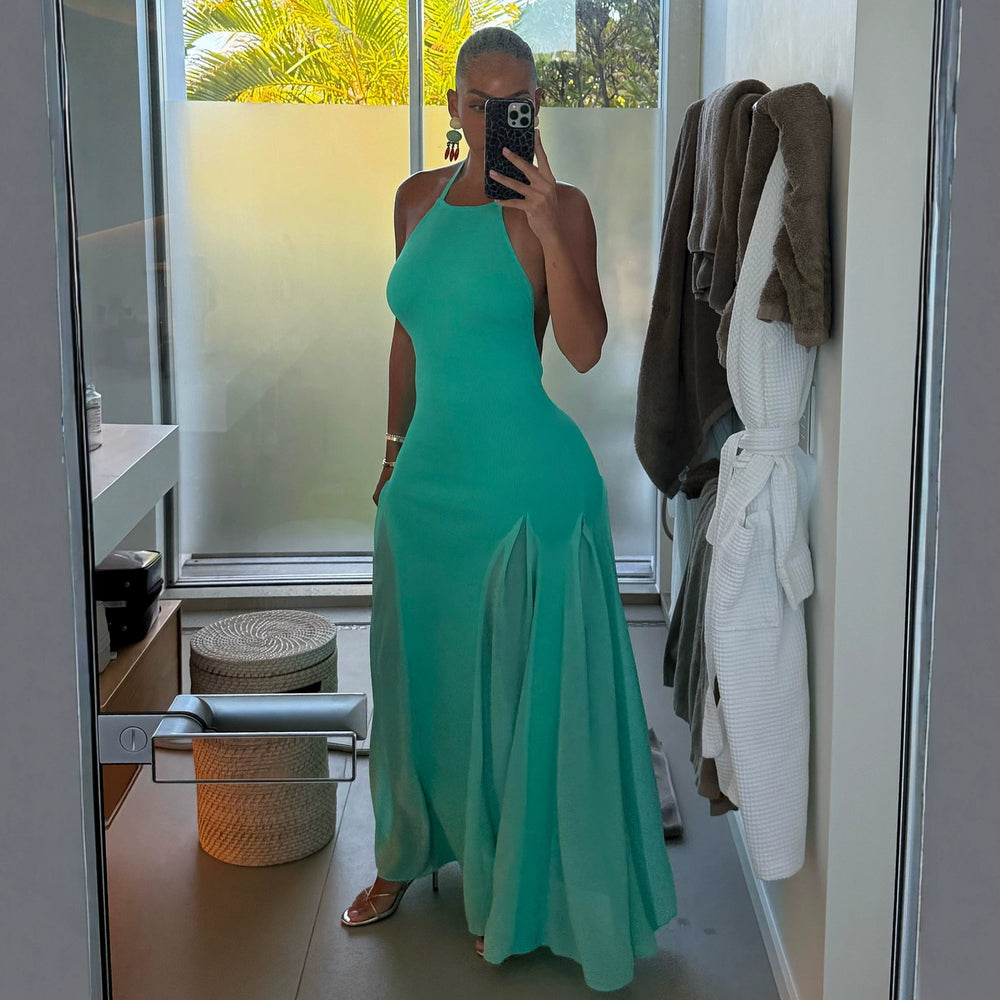 European and american cross-border women's fashion:  summer new arrival - elegant halter neck sleeveless slim-fit spliced cami dress