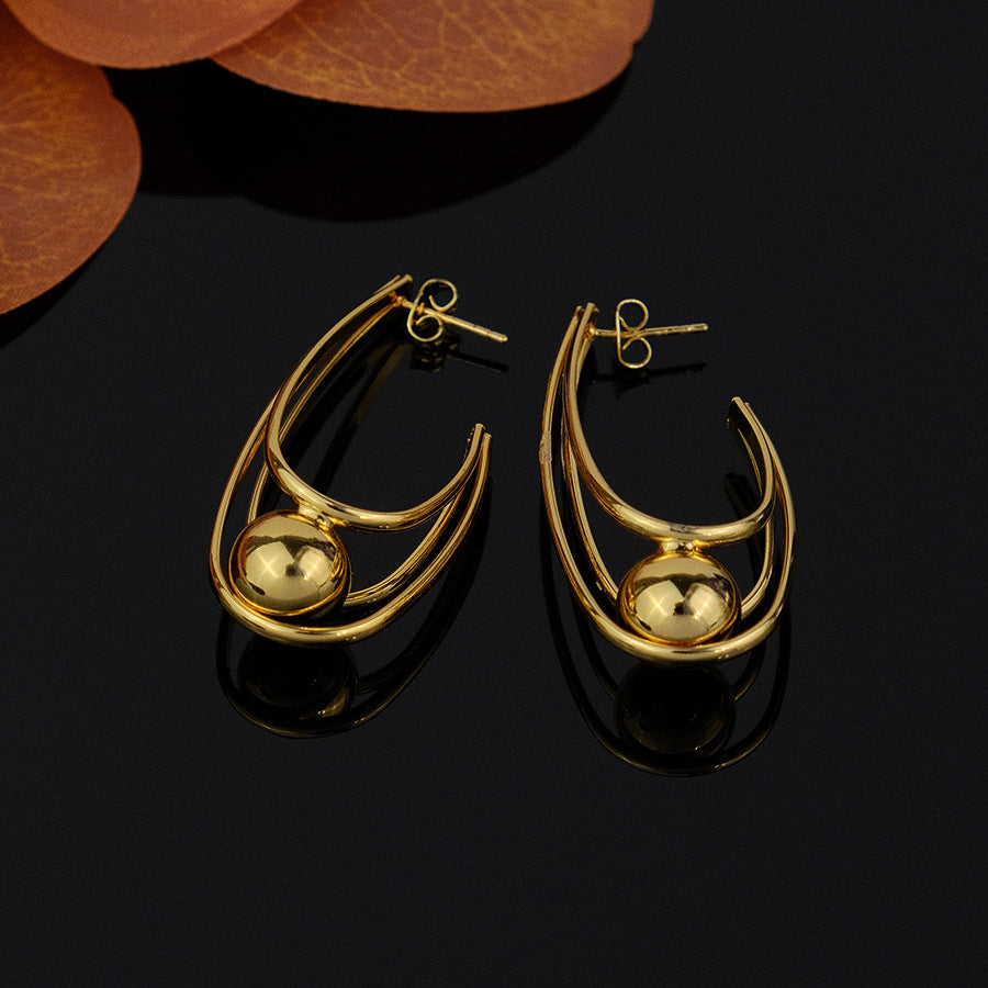 hot-selling golden classy exquisite exaggerated acrylic earrings c-shaped water drop threaded earrings heart earrings