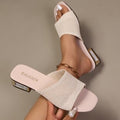 Wholesale women's plus size knitted hollow-out sandals and slippers - new summer collection, solid color casual square heel low heel flip-flops