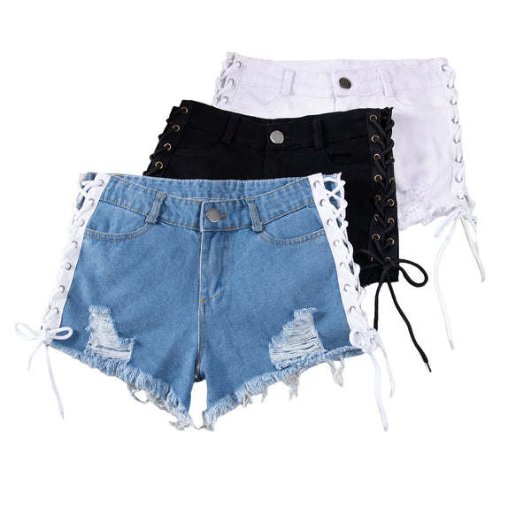 825 #Melaya, the new summer denim shorts, hot pants, European and American super short nightclub women's clothing, sexy high waist hole