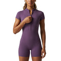 New arrival: cross-border zip-up short sleeve yoga jumpsuit - breathable, compression fit, high-stretch activewear for running and fitness