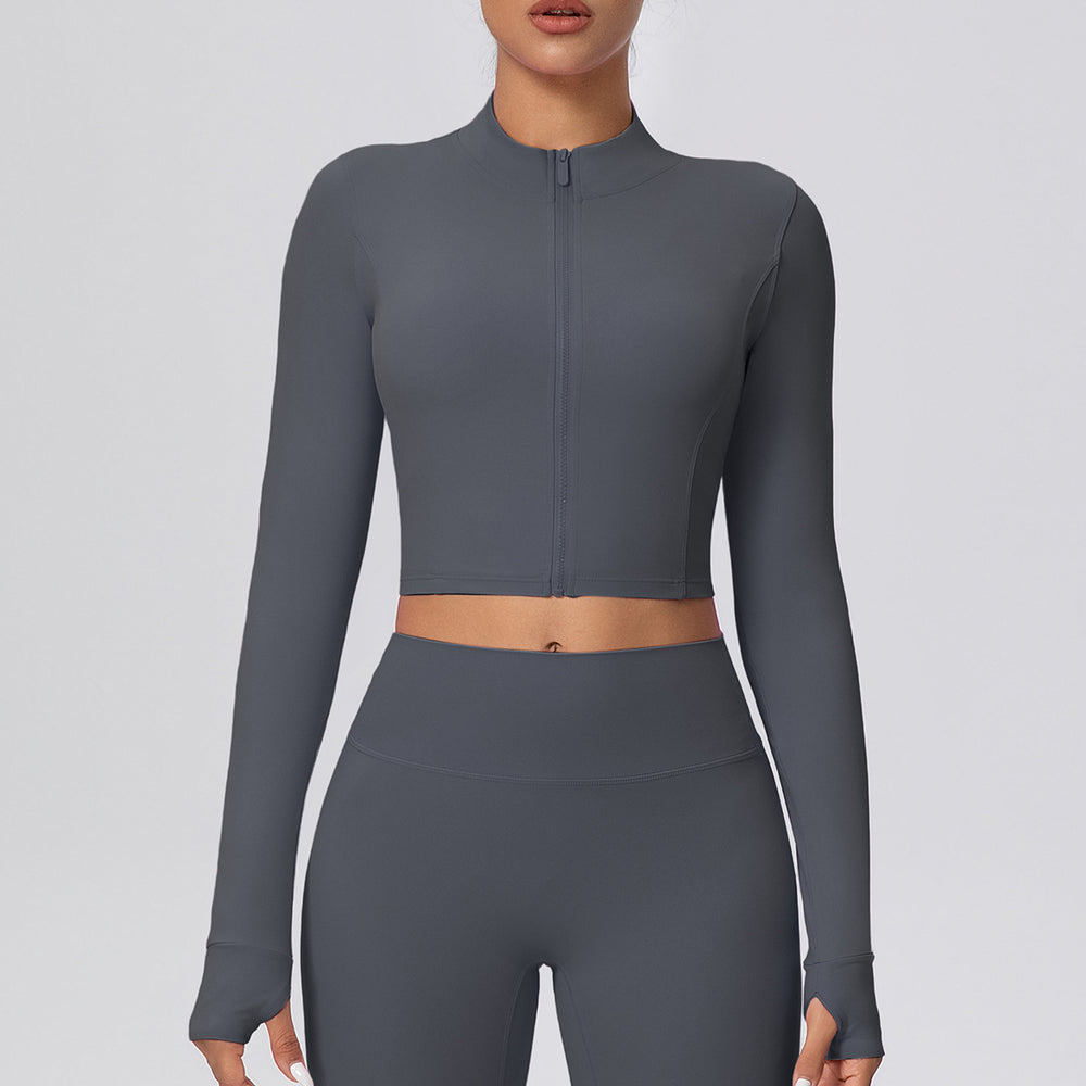 Short zippered outdoor running sports yoga outwearslimming look fitness long sleevesoutwear cloud-like quick-drying yoga clothes for women