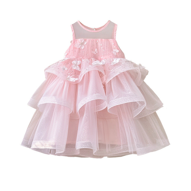 Girls' dress  summer new style chic butterfly embroidery tank dress princess dress