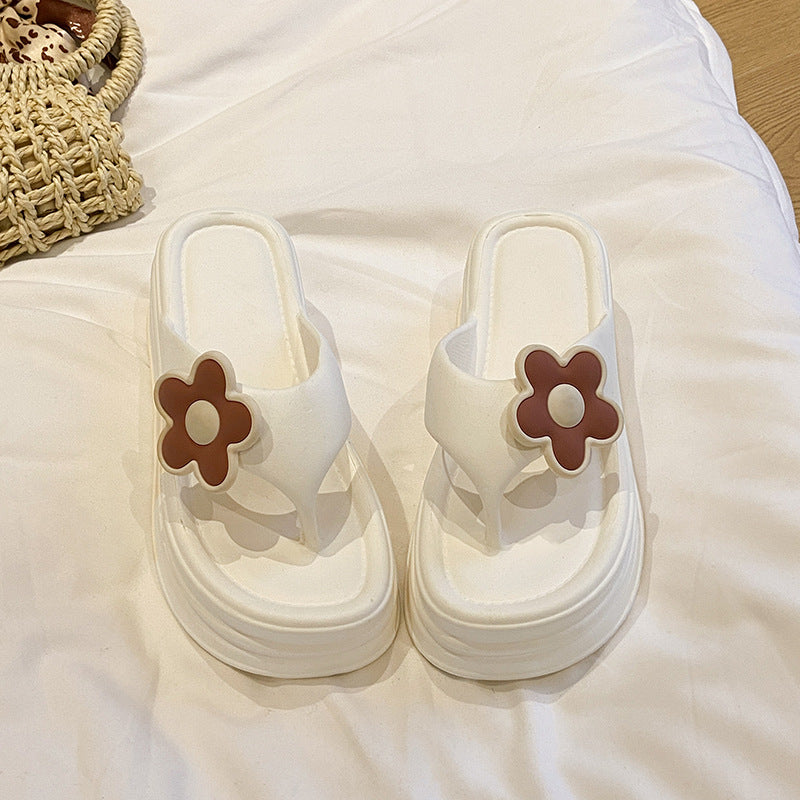 New arrivalcute flower seaside beach slippers women's summer easiest for matchoutwearplatform shoesthick sole sandals internet celebrity flip flops