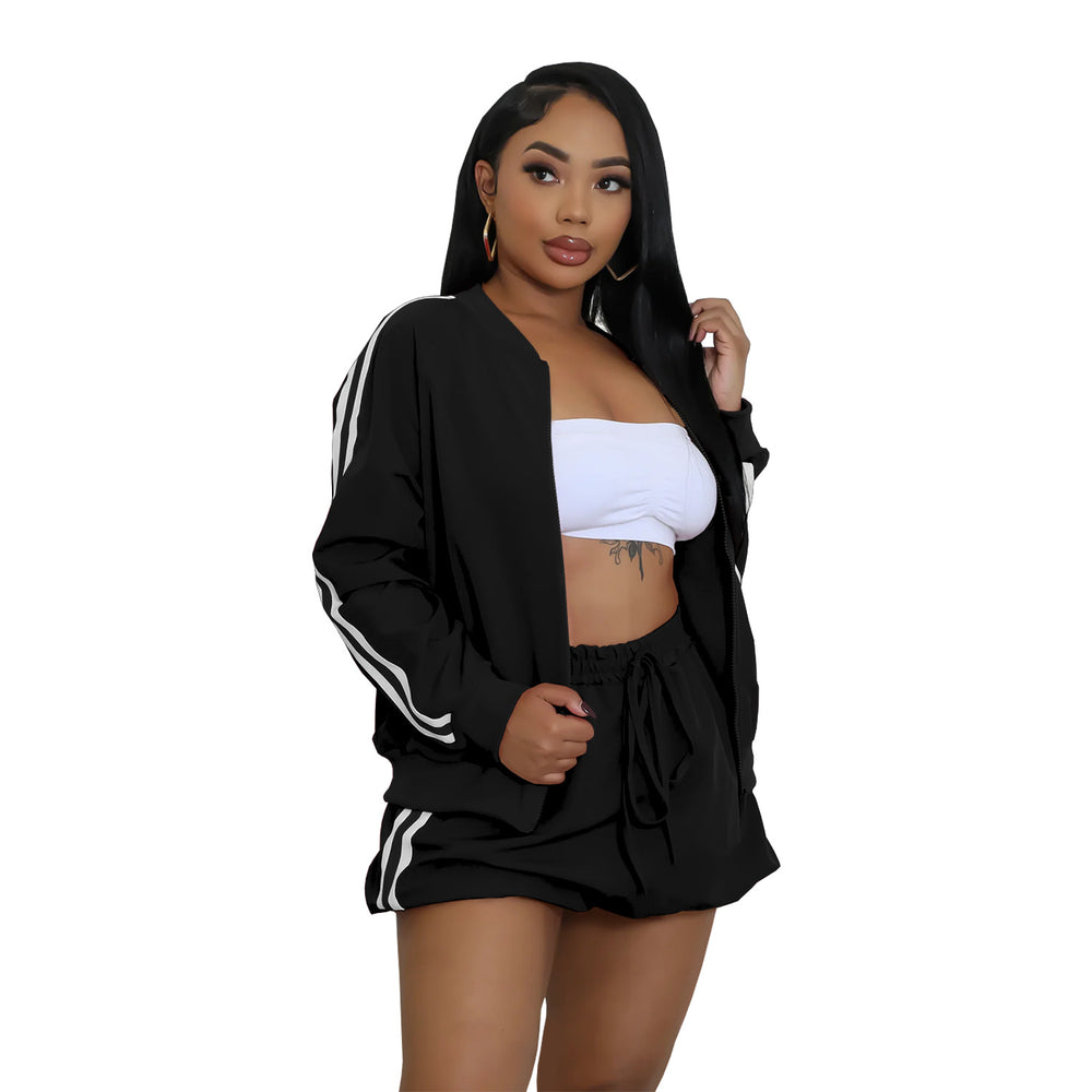 C7252 cross-border   fashion women's ribbon jacket and mini skirt solid color two-piece set - new arrival