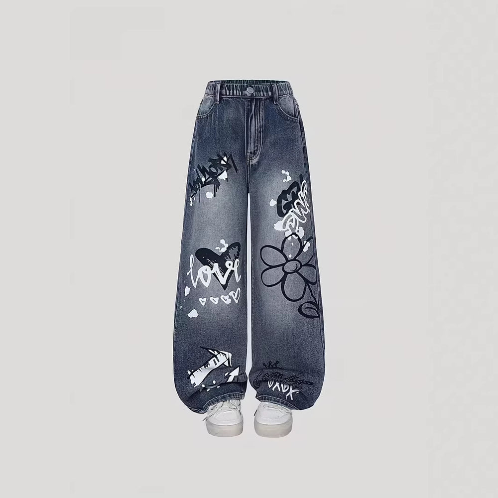 girls' denim jeans: new loose-fit casual straight-leg pants
