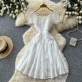 French chic one-shoulder bubble sleeve a-line dress - women's summer korean style short sleeve high waist slimming elegant dress