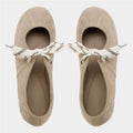 Za2026 summer new women's shoes - beige brown suede lace-up ballet flats with front tie