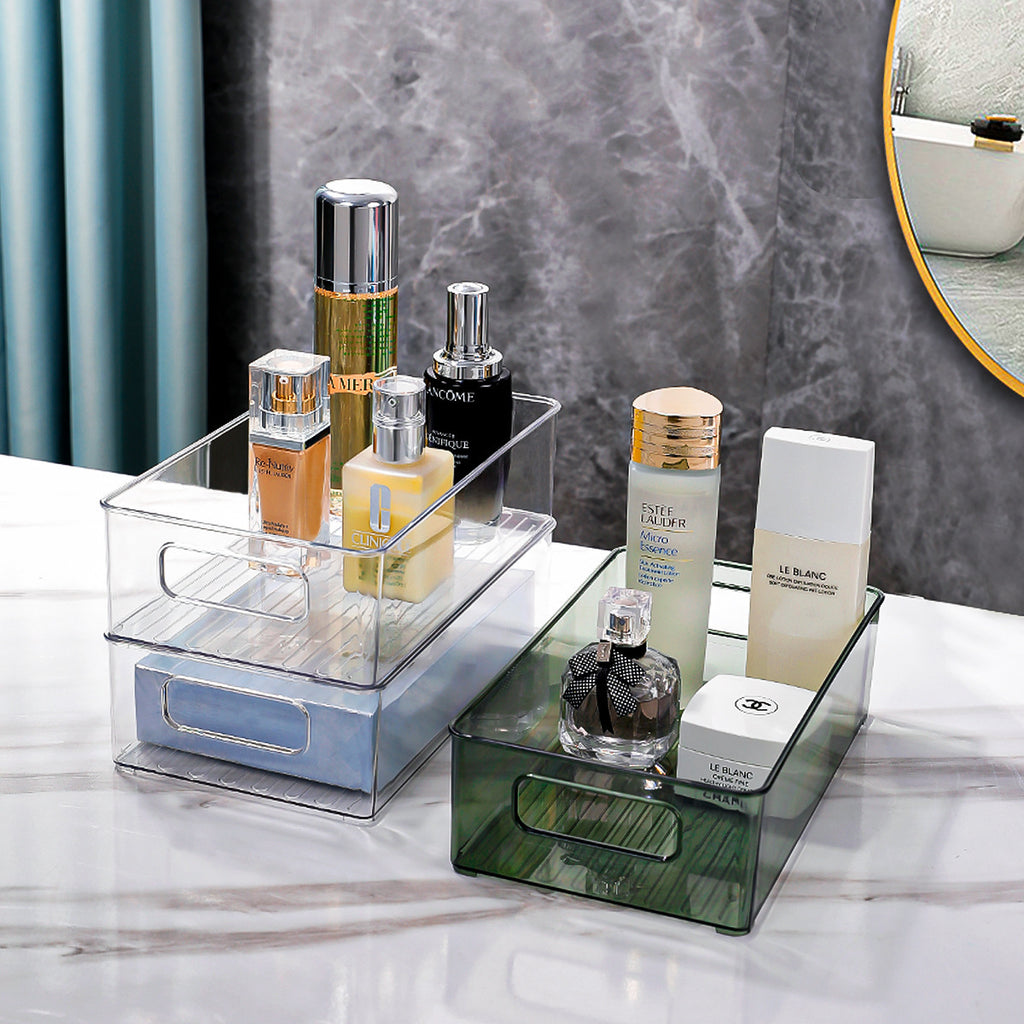 PET transparent refrigerator storage box, desktop finishing box, book storage basket, household storage can be stacked to store food