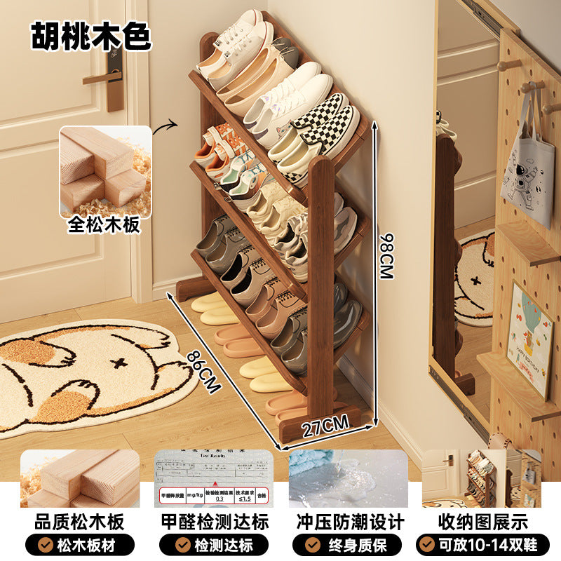 Solid wood shoe rack Multi-layer household door Entry door Small narrow rental good indoor small shelf Folding shelf