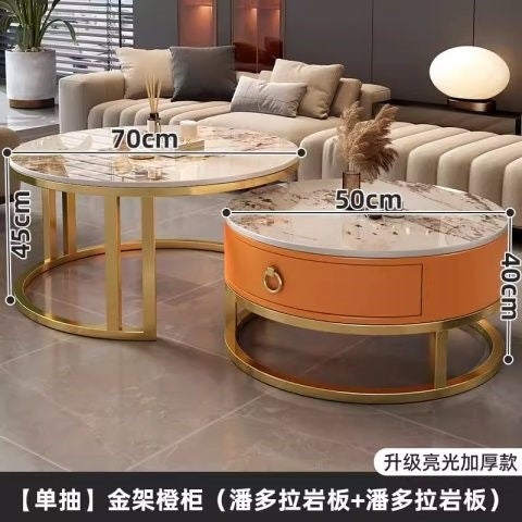 Rock slab coffee table accessible luxury modern casual round small apartment tea table living room for home tea table new arrival normcore marble