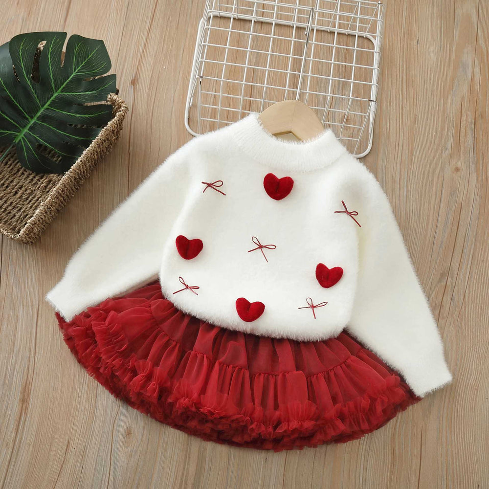 Girlsweaterthickened winternew arrivalkidsk-stylestereo heart imitation mink velvet knitted sweatersuit