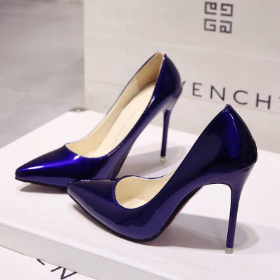 European style nude stiletto heels pointed toe black work pumps women's patent leather blue plus size shoes red wedding shoes
