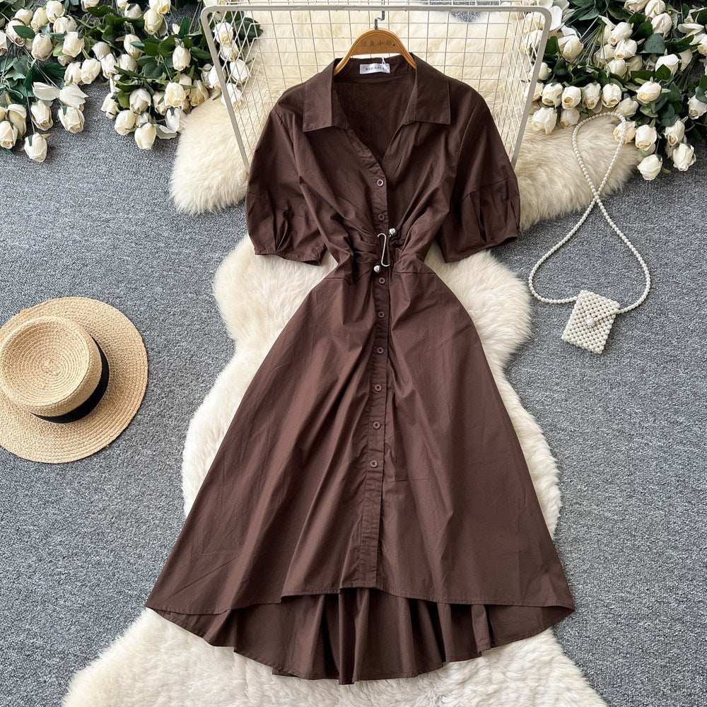 Commuting style polo collar short-sleeved shirt dress women's summersense of design waist slimming look a-line skirt summer