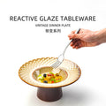 Vintage creative personalized ceramic high-footed plate - stylish stone texture dessert, pastry, and soup serving dish for restaurants and hotels