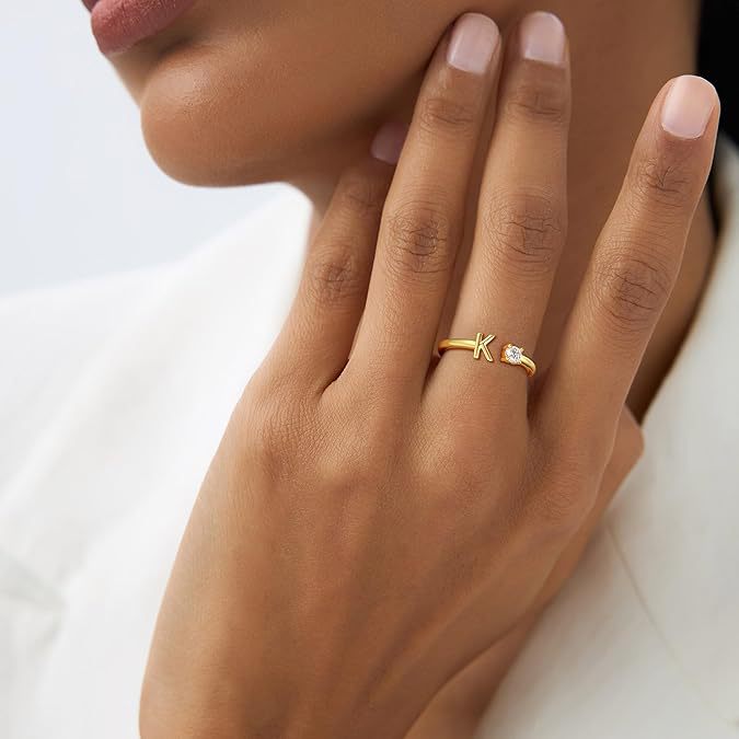 Aliexpress letter rings - 26 letters a-z gold 18k gold plated unisex rings creative finger rings wholesale jewelry