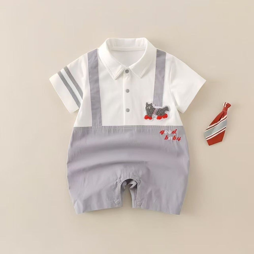new arrivalk-style baby short-sleeved romper, newborn baby one-piece, 100-day gentleman's outing romper