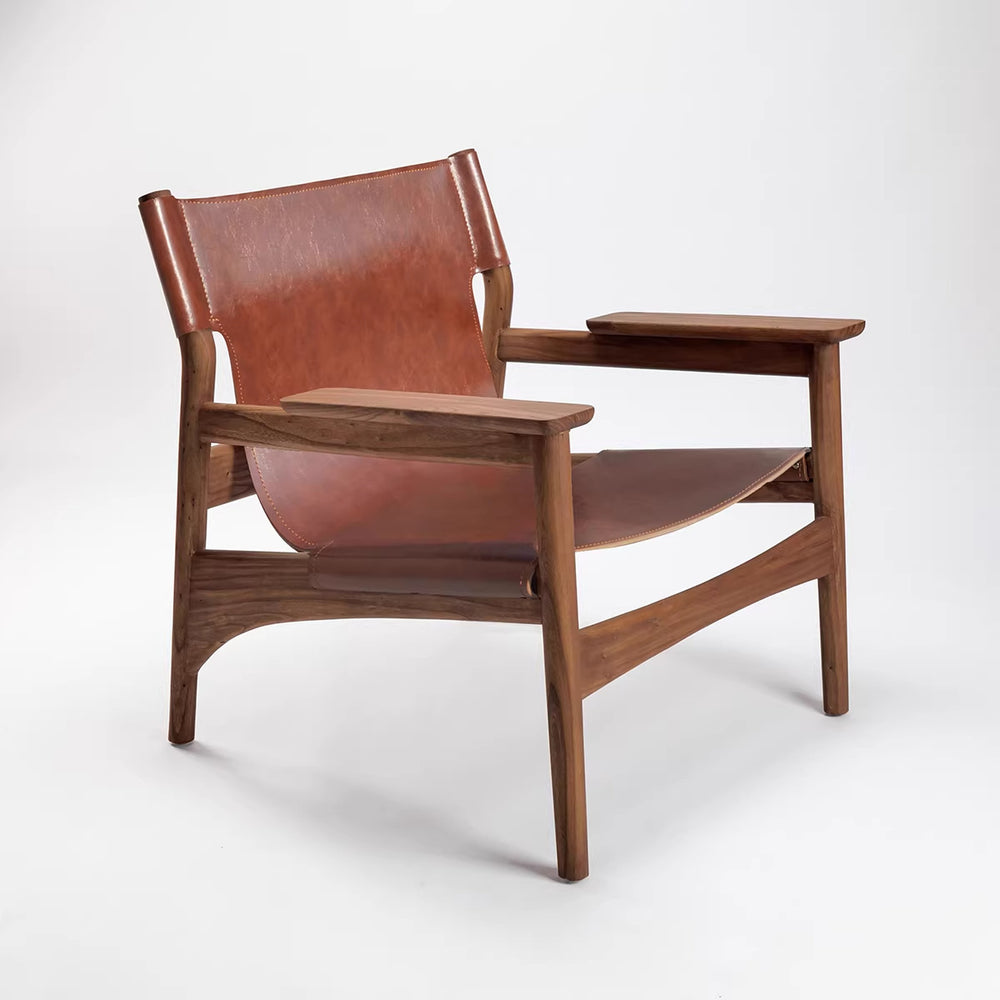 Vintage saddle chair - home living room balcony retro solid wood single leisure chair - designer style light luxury sofa chair
