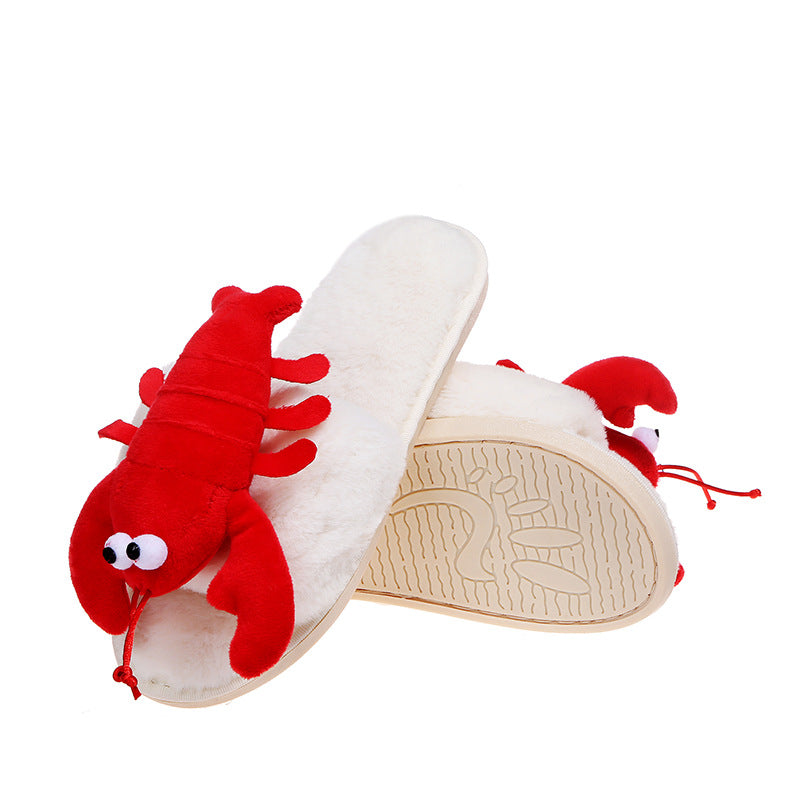 Autumn/winter open-toe cotton slippers for women - available in cute lobster/crab designs - plush, korean-style, wearable at home or out