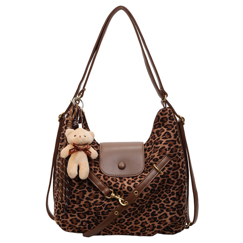 Multifunctional single and double shoulder bag, large capacity tote bag, autumn new arrival leopard print trendysatchel bag, work clothing bag