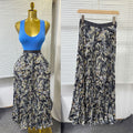 export  spring/summer new arrival: printed pleated a-line midi skirt with elastic waist and full sweep