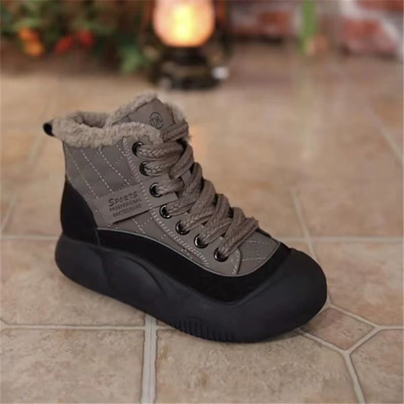 Popular leather snow boots women's winter 2024 new velvet thickened warm large cotton shoes platform short boots cotton boots
