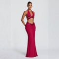Amazon women's halter deep v sequin waistless suspender sexy back strap pleated hip skirt suit