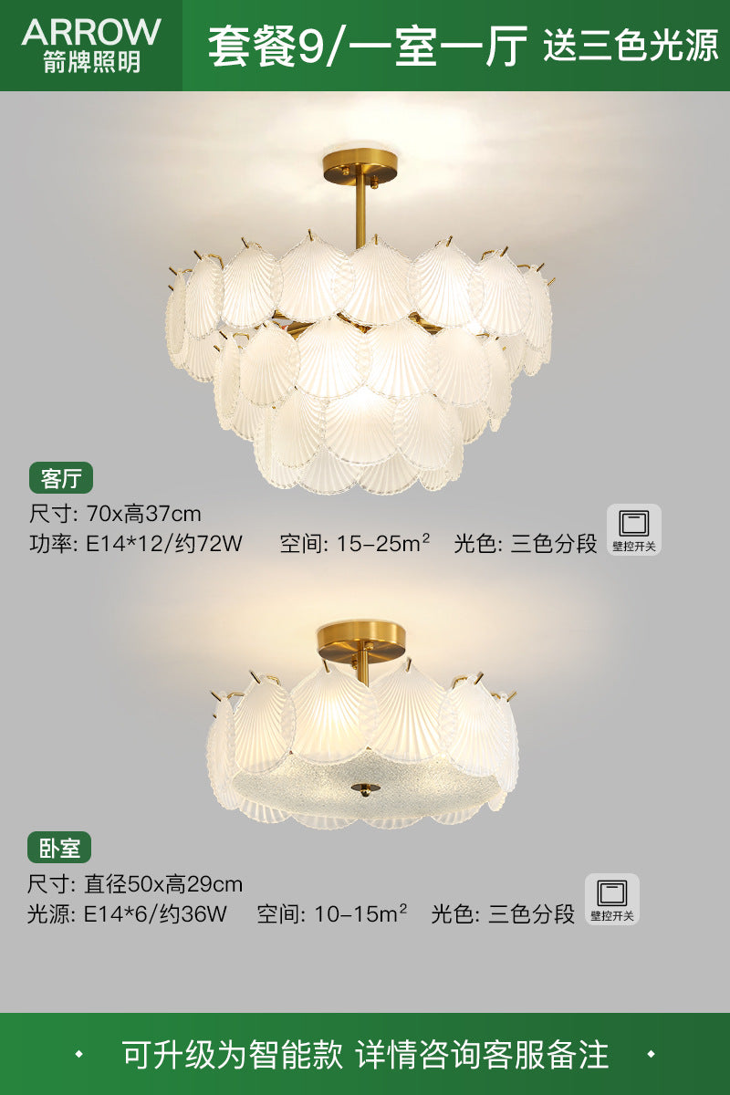 [New Product] Light Luxury Living Room Nordic Chandelier Modern Simple Atmosphere Crystal Dining Room Shell Light French Bedroom Light